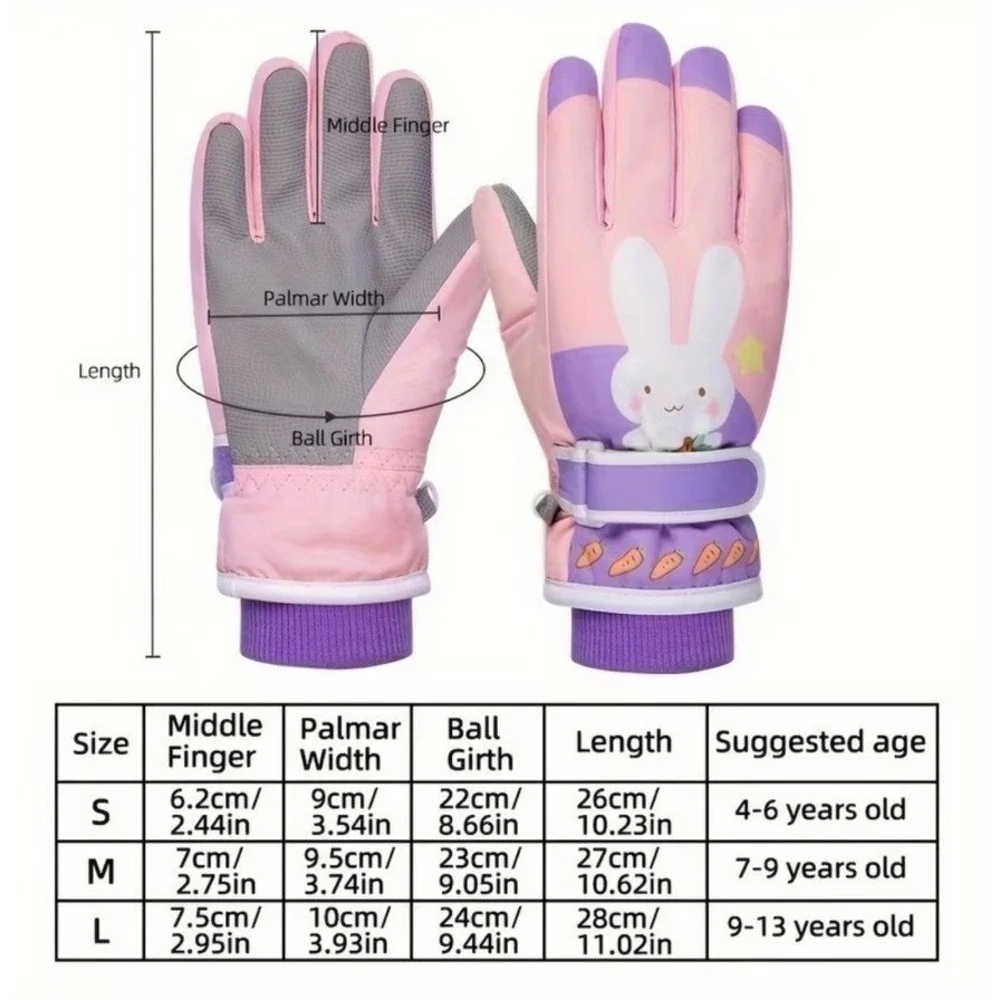 Kids Winter Snowboarding Ski Gloves 4-6 YO Floral Whimsigoth Pink Insulated Warm